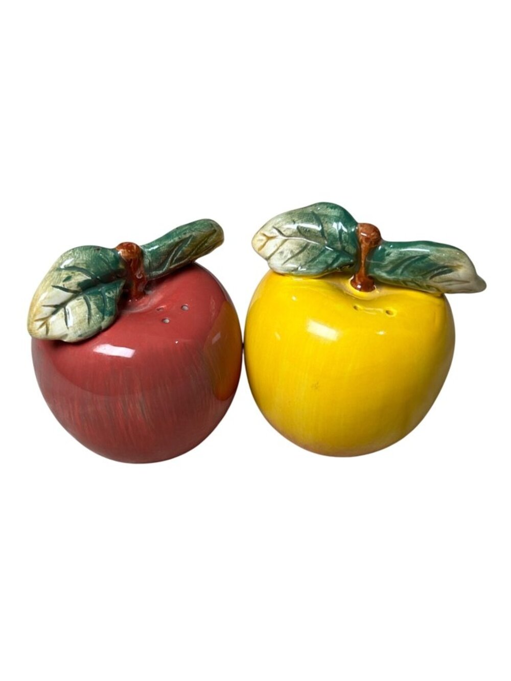 Oneida Apple Shaped Salt & Pepper Shakers Ceramic Red & Yellow Vintage Style